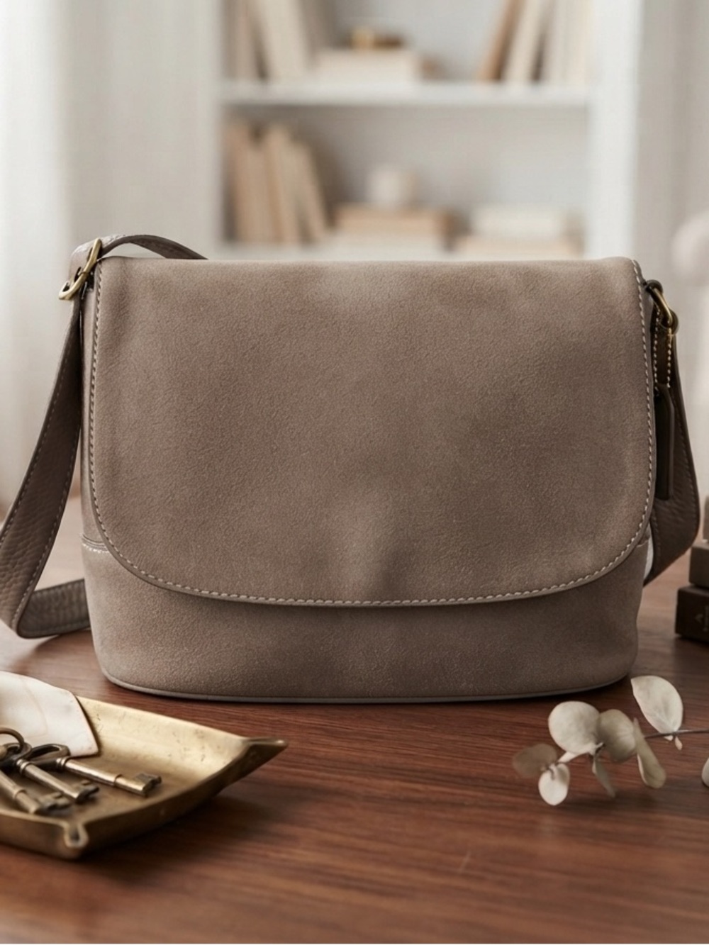 Vintage Coach Natural Nubuck Cowhide Crossbody Bag
